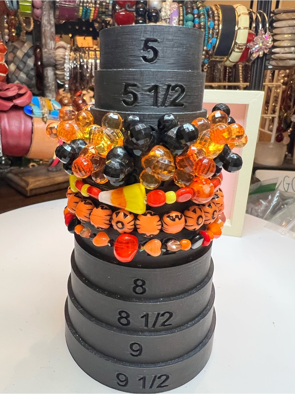 Lot of 4 Festive Halloween Orange Bead Bracelets - Lot A046